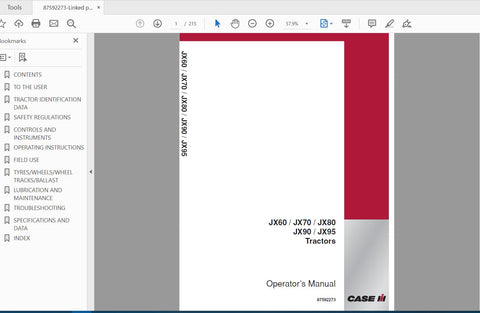 Discover the essential CASE IH Tractor Operator’s Manual for models JX60, JX70, JX80, JX90, and JX95. This comprehensive PDF file is designed to provide you with all the information 
