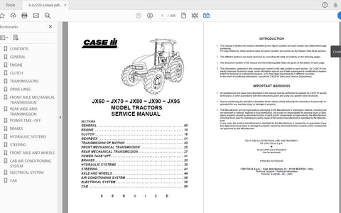 Unlock the full potential of your CASE IH tractor with the JX60, JX70, JX80, JX90, and JX95 Service Manual (6-62720). This comprehensive PDF file is your go-to resource for detailed maintenance and repair instructions, ensuring your equipment runs smoothly and