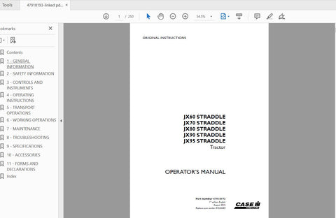 Discover the essential CASE IH Tractor Operator’s Manual for models JX60, JX70, JX80, JX90, and JX95. This comprehensive PDF file is designed to provide you with all the information you need to operate and maintain your tractor efficiently. With clear instructions