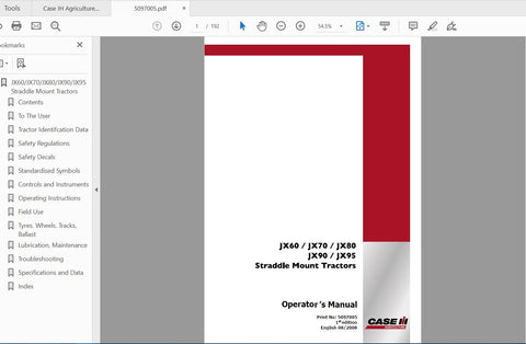 Unlock the full potential of your CASE IH Tractor with the comprehensive Operator’s Manual for models JX60, JX70, JX80, JX90, and JX95. This PDF file is designed to provide you with essential information and guidance, ensuring you operate your tractor efficiently and safely