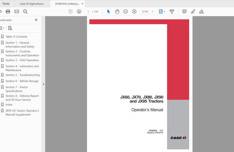 Discover the essential CASE IH Tractor Operator’s Manual for models JX60, JX70, JX80, JX90, and JX95. This comprehensive PDF file is designed to enhance your understanding and operation of your tractor, ensuring you get the most out of your investment. With detailed instructions and insights, you can confidently navigate the features and functionalities of your machine.