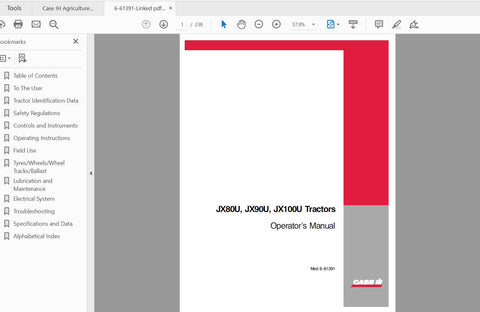 Discover the essential CASE IH Tractor Operator’s Manual for models JX80U, JX90U, and JX100U. This comprehensive PDF file is designed to provide you with all the information you need to operate and maintain your tractor efficiently. With clear instructions and detailed