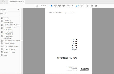 Unlock the full potential of your CASE IH Tractor with the JXU Series Operator’s Manual (47767880). This comprehensive PDF file is designed specifically for models JXU75, JXU85, JXU95, JXU105, and JXU115, providing you with essential information to operate and maintain