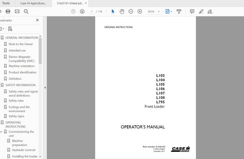 Discover the essential CASE IH Tractor Operator’s Manual for models L103, L104, L105, L106, L107, L108, and L795 Front Loader. This comprehensive PDF file is designed to provide you 