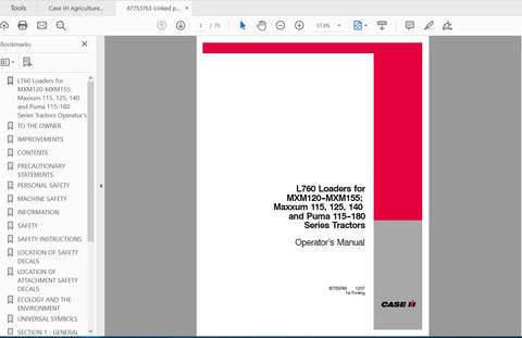Discover the essential CASE IH Tractor L760 Loaders Operator’s Manual, specifically designed for MXM, Magnum, and Puma tractors. This comprehensive PDF 