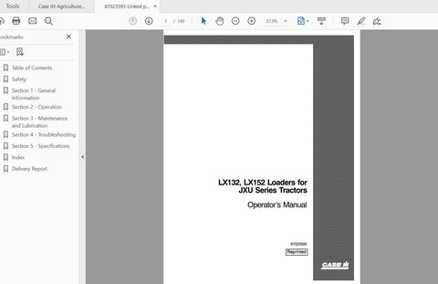 Discover the essential CASE IH Tractor LX132 and LX152 Loaders Operator’s Manual for the JXU Series. This comprehensive PDF file is designed to provide you with all the necessary information