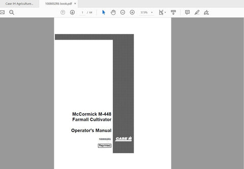 Unlock the full potential of your CASE IH Tractor M-448 with the comprehensive Operator’s Manual (1008002R6). This PDF file is designed to provide you with essential information, ensuring you operate your tractor safely and efficiently. Whether you're a seasoned farmer or a new owner, this manual is an invaluable resource