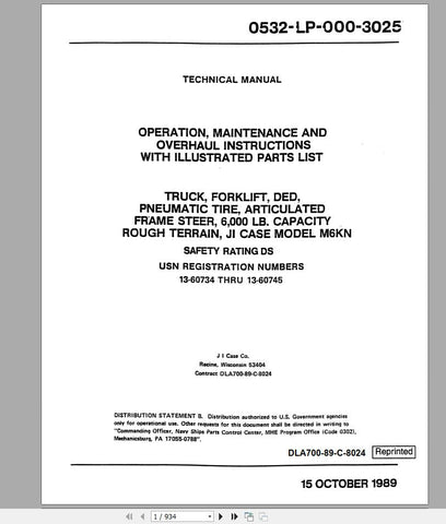 Discover the ultimate resource for your CASE IH Tractor M6KN Forklift with the comprehensive OM, PC & SM Technical Manual (DLA700-89-C-8024). This PDF file is designed to provide