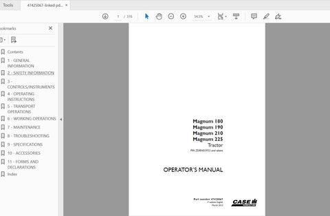 Enhance your farming efficiency with the CASE IH Tractor Magnum 180, 190, 210, and 225 Operator’s Manual. This comprehensive PDF file is designed to provide you with essential information and guidance for optimal operation and maintenance of your tractor