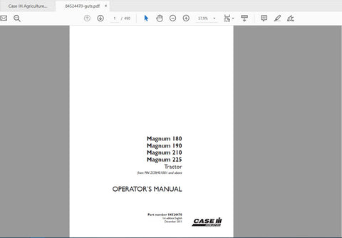 Enhance your farming efficiency with the CASE IH Tractor Magnum 180, 190, 210, and 225 Operator’s Manual. This comprehensive PDF file is designed to provide you with essential