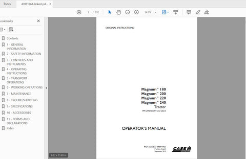 Discover the essential CASE IH Tractor Magnum Operator’s Manual, designed specifically for models 180, 200, 220, and 240. This comprehensive PDF file provides you with all the information you need to operate and maintain your tractor efficiently. With clear 