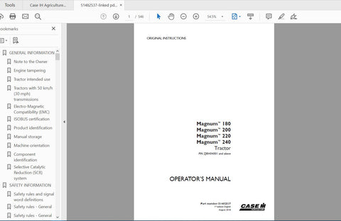 Discover the essential CASE IH TRACTOR MAGNUM™ Operator’s Manual, designed specifically for the MAGNUM™ 180, 200, 220, and 240 Tier 4B (Final) models. This comprehensive