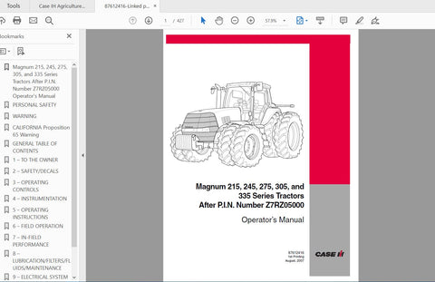 Enhance your farming efficiency with the CASE IH Tractor Magnum 215, 245, 275, 305, and 335 Operator’s Manual. This comprehensive PDF file is designed to provide you with essential information and guidance for optimal operation and maintenance of your