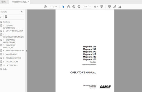 Unlock the full potential of your CASE IH Magnum tractor with the comprehensive Operator’s Manual for models 235, 260, 290, 315, 340, and 370. This PDF file is an