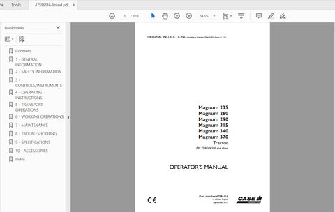 Unlock the full potential of your CASE IH Magnum tractors with the comprehensive Operator’s Manual for models 235, 260, 290, 315, 340, and 370. This PDF file is designed to provide you with essential information, ensuring you operate your machinery safely