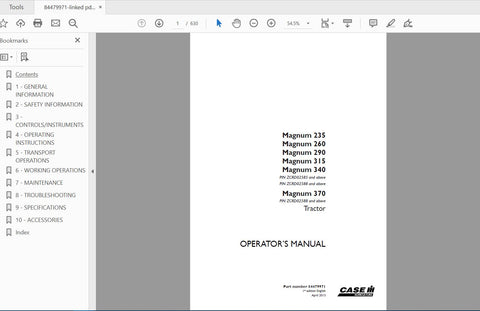 Enhance your farming efficiency with the CASE IH Tractor Magnum Operator’s Manual, designed specifically for models 235, 260, 290, 315, 340, and 370. This comprehensive PDF file provides essential information to help you operate and maintain your tractor 