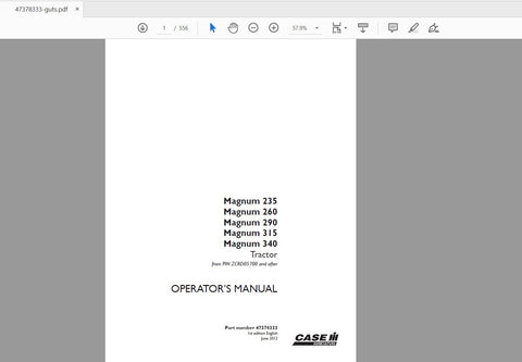 Discover the essential CASE IH Tractor Magnum Operator’s Manual, designed specifically for models 235, 260, 290, 315, and 340. This comprehensive PDF file serves as your go-to resource for maximizing the performance and efficiency of your tractor. With detailed