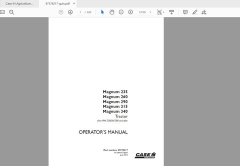 Discover the essential CASE IH Tractor Magnum Operator’s Manual, designed specifically for models 235, 260, 290, 315, and 340. This comprehensive PDF file serves as your go-to resource for maximizing the performance and efficiency of your tractor. With detailed instructions and insights, you can ensure your equipment operates at its