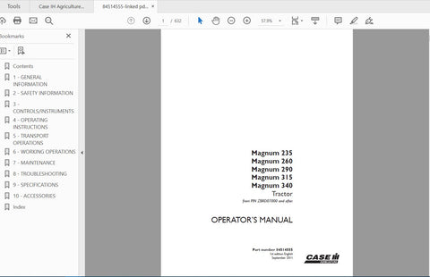 Unlock the full potential of your CASE IH Magnum tractor with the comprehensive Operator’s Manual for models 235, 260, 290, 315, and 340. This PDF file is your essential guide to understanding the features, functions, and maintenance of your