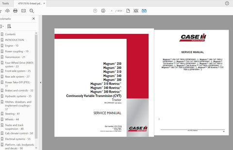 Unlock the full potential of your CASE IH Magnum tractor with the comprehensive Service Manual (47917976) for models 250, 280, 310, 310 Rowtrac, 340, 340 Rowtrac