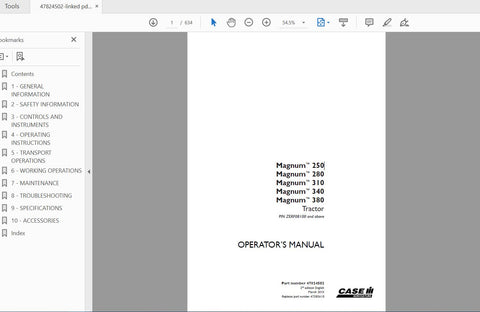 Discover the essential CASE IH Tractor Magnum Operator’s Manual, designed specifically for models 250, 280, 310, 340, and 380. This comprehensive PDF file serves as your go-to resource for maximizing the performance and longevity of your tractor