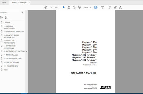 Discover the ultimate resource for your CASE IH Magnum tractors with the Operator’s Manual for models 250, 280, 310, 340, 380, and Rowtrac 310, 340, 380. This comprehensive PDF file is designed to provide you with all the essential information you