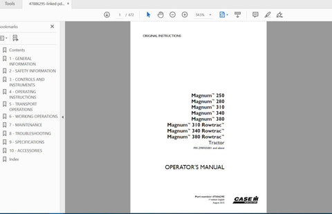 Discover the ultimate resource for your CASE IH Magnum tractors with the Operator’s Manual for models 250, 280, 310, 340, 380, and Rowtrac 310, 340, 380. This comprehensive 