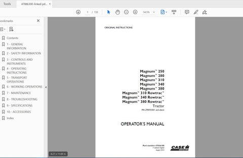 Discover the ultimate resource for your CASE IH Magnum series tractors with the comprehensive Operator’s Manual in PDF format. Designed specifically for models 250, 280, 310
