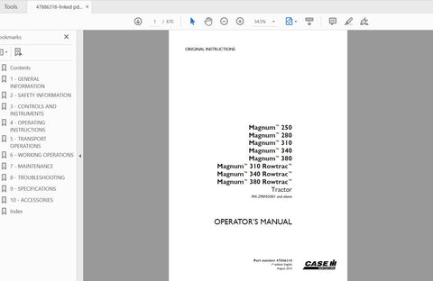 Discover the essential CASE IH Tractor Magnum Operator’s Manual, designed specifically for models 250, 280, 310, 340, and 380, including the Rowtrac series. This comprehensive