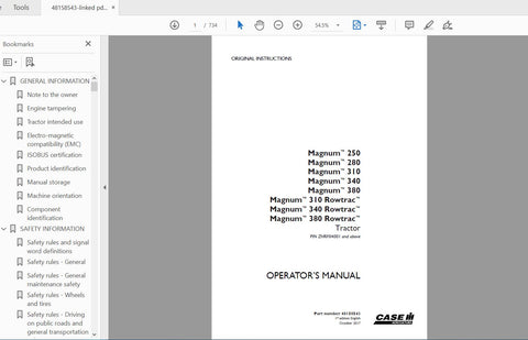 Discover the essential CASE IH Tractor Magnum Operator’s Manual, designed specifically for models 250, 280, 310, 340, and 380, including the Magnum Rowtrac series. This comprehensive PDF file serves as your go-to resource for maximizing the performance