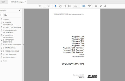 Unlock the full potential of your CASE IH Magnum tractors with the comprehensive Operator’s Manual for models 250, 280, 310, 340, 380, and Rowtrac 310, 340, 380. This PDF file is an essential resource for both new and experienced operators, providing