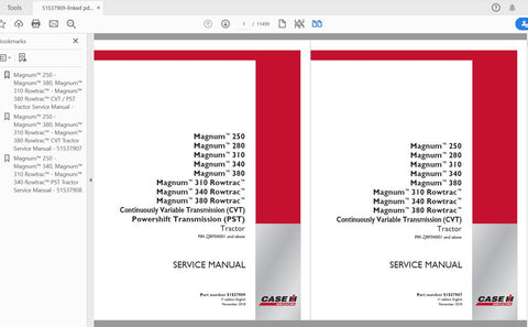 Discover the ultimate resource for your CASE IH Magnum 250 – 380 and Magnum 310 – 380 Rowtrac CVT-PST Tier 4B tractors with our comprehensive service manual (part number