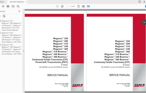 Discover the ultimate resource for your CASE IH Magnum 250 – 380 and Magnum 310 – 380 Rowtrac CVT – PST tractors with the comprehensive Tier 4B Service Manual (48115455