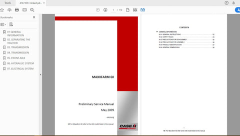 Discover the ultimate resource for your CASE IH MAXXFARM 60 tractor with the comprehensive service manual (part number 47673551) available in PDF format. This essential guide is designed