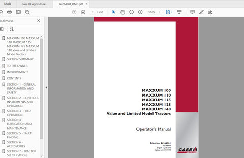 Unlock the full potential of your CASE IH Maxxum tractor with the comprehensive Operator’s Manual (PDF file) for models 100, 110, 115, 125, and 140. This essential