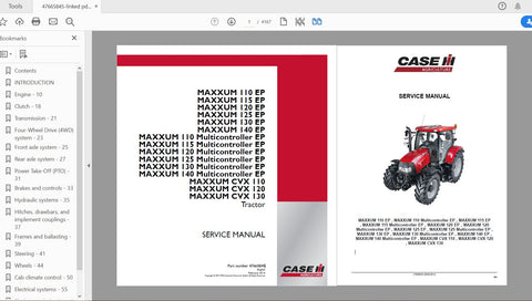 Unlock the full potential of your CASE IH Maxxum tractor with the comprehensive EP Service Manual (Part No. 47665845). This PDF file is an essential resource for owners