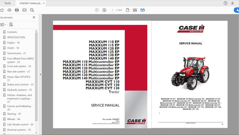 over the ultimate resource for your CASE IH Maxxum tractor with the Multicontroller EP Service Manual (Part No. 47665857). This comprehensive PDF file is designed specifically for models 110, 115, 120, 125, 130, and 140, providing you with detailed i