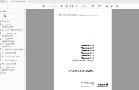 Unlock the full potential of your CASE IH Maxxum tractor with the comprehensive Operator’s Manual for models 110, 120, 130, 115, 125, and 140. This PDF file is designed to