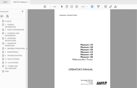 Unlock the full potential of your CASE IH Maxxum tractor with the comprehensive Operator’s Manual for models 110, 120, 130, 115, 125, and 140. This PDF file is designed to provide