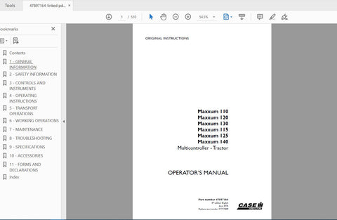 Unlock the full potential of your CASE IH Maxxum tractor with the comprehensive Operator’s Manual (PDF file) for models 110, 115, 120, 125, 130, and 140. This essential guide