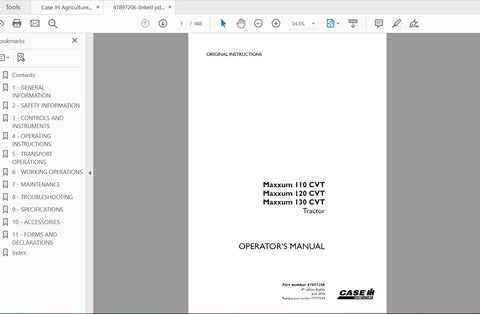 Enhance your farming efficiency with the CASE IH Tractor Maxxum 110 CVT, Maxxum 120 CVT, and Maxxum 130 CVT Operator’s Manual. This comprehensive PDF file is designed to provide you with essential information and guidance for optimal operation and maintenance of your tractor.