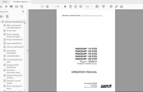 Discover the essential CASE IH Tractor Maxxum Operator’s Manual, designed specifically for models 115, 125, 135, 145, and 150 CVX Stage IV. This comprehensive PDF file