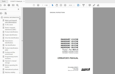 Unlock the full potential of your CASE IH Maxxum tractor with the comprehensive Operator’s Manual for models 115, 125, 135, 145, and 150 CVX Tier 4B. This PDF file is designed