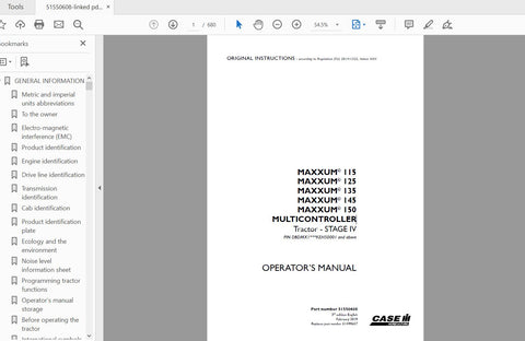 Discover the ultimate resource for your CASE IH Maxxum tractor with the Operator’s Manual for models 115, 125, 135, 145, and 150 Multicontroller Stage IV. This comprehensive PDF file is designed to provide you with essential information and guidance, ensuring you get the most out of your tractor's capabilities.