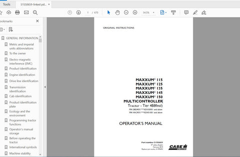 Discover the essential CASE IH Tractor Maxxum Operator’s Manual, designed specifically for models 115, 125, 135, 145, and 150 Multicontroller Tier 4B. This comprehensive PDF file serves