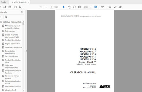 Discover the essential CASE IH Tractor Maxxum Operator’s Manual, designed specifically for models 115, 125, 135, 145, and 150 Stage IV. This comprehensive PDF file provides you with all the information