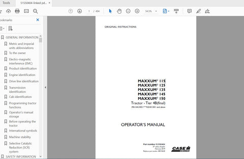 Discover the essential CASE IH Tractor Maxxum Operator’s Manual, designed specifically for models 115, 125, 135, 145, and 150 Tier 4B. This comprehensive PDF file serves as your go-to resource for maximizing the performance and longevity of your tractor