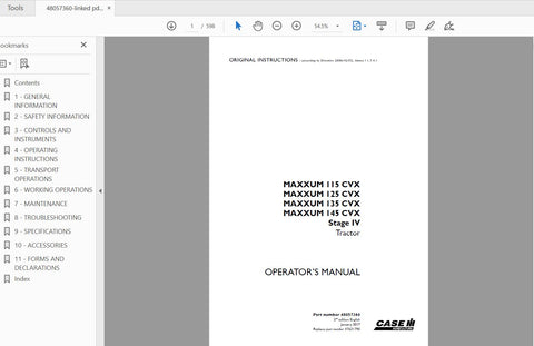 Unlock the full potential of your CASE IH Maxxum tractor with the comprehensive Operator’s Manual for models 115, 125, 135, and 145 CVX Stage IV. This PDF file is designed