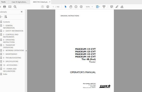 Unlock the full potential of your CASE IH Maxxum tractor with the comprehensive Operator’s Manual for models 115 CVT, 125 CVT, 135 CVT, and 145 CVT. This PDF file is an essential resource for both new and experienced operators, providing detailed