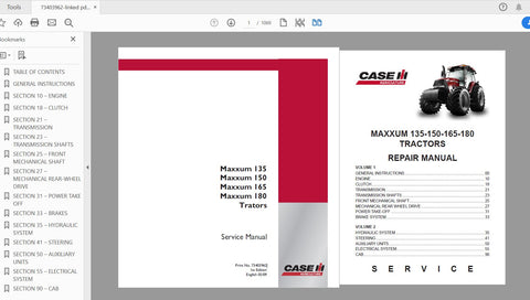 Enhance your maintenance routine with the CASE IH TRACTOR MAXXUM 135, 150, 165, 180 SERVICE MANUAL (73403962). This comprehensive guide is designed specifically for these powerful